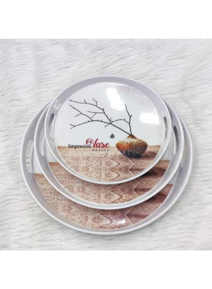 طقم صواني ميلامين الجوهره 3 قطعة بيضاوي صينية مقاس: 46×33 سم صينية مقاس: 36.5×26 سم صينية مقاس: 27×18.5 سم برجل ثقيل الوزن لون متعدد الالوان 2562565
